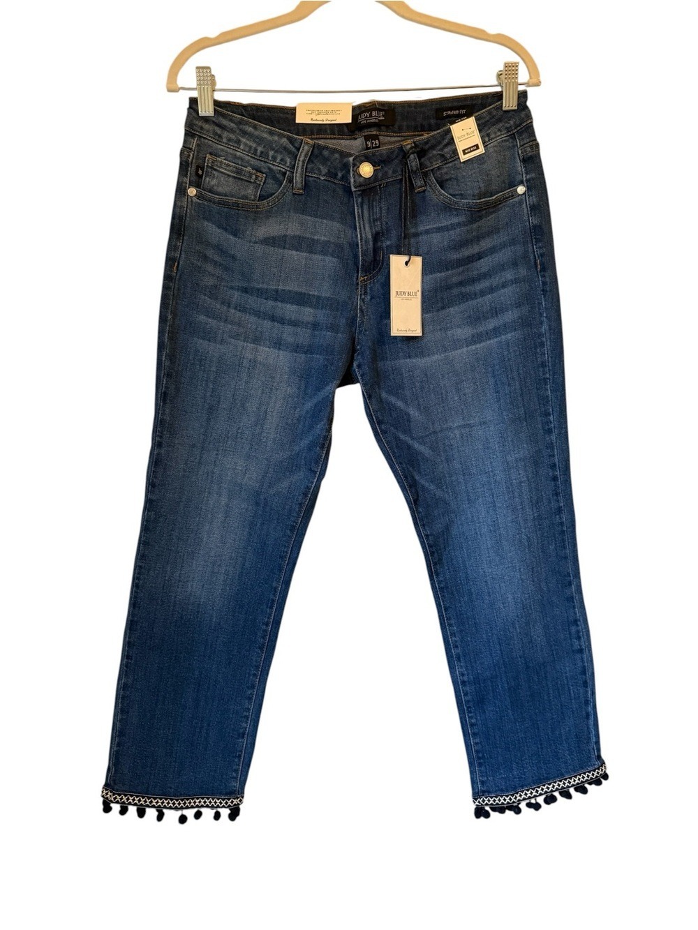 Judy Blue Mid Rise Straight Fit Jeans Size 9/29 Fringed Boho Denim Crop Stretch - Picture 2 of 11